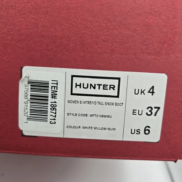 NIB NWT Hunter Intrepid Tall Rain/Snow Boots, White Willow/Gum, Women's 6 - Picture 6 of 16